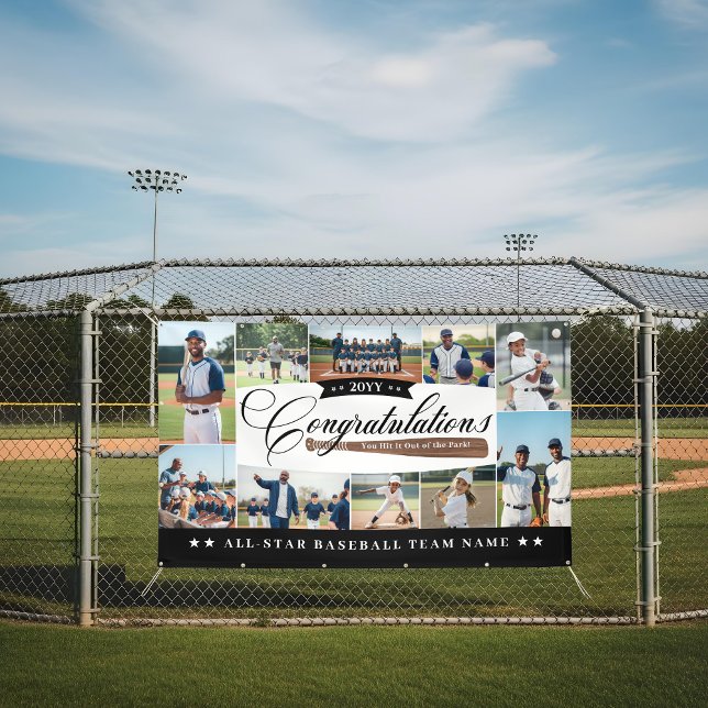 Baseball Season Team Congratulations Photo Collage Banner (Baseball Season Team Congratulations Photo Collage Black Banner)