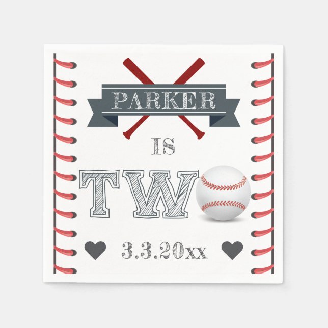Baseball Second Birthday Personalized Napkins (Front)
