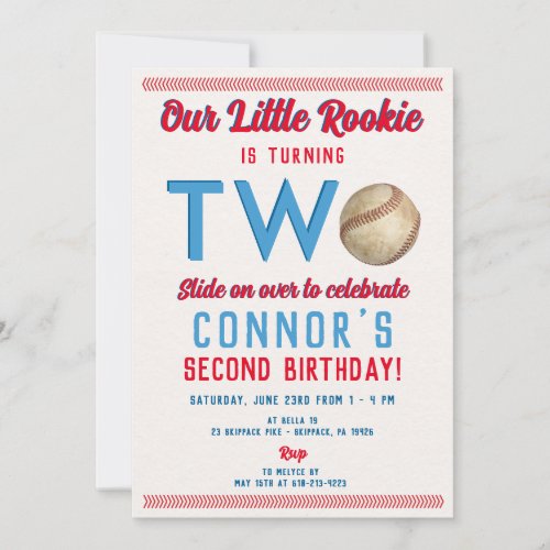 baseball second birthday printed or digital  invitation