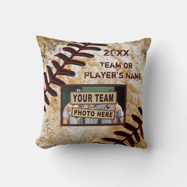 Baseball Senior Night Gifts, Your Photo and Text Throw Pillow (Front)