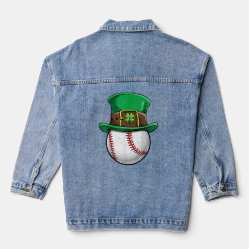 Baseball Shamrock Funny Patricks Day Clover Lucky  Denim Jacket