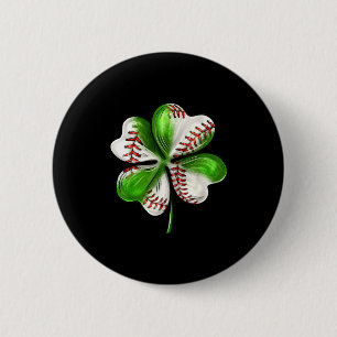 Baseball Shamrock St Patrick's Day Clover With Bas Button