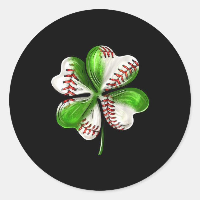 Baseball Shamrock St Patrick's Day Clover With Bas Classic Round Sticker (Front)