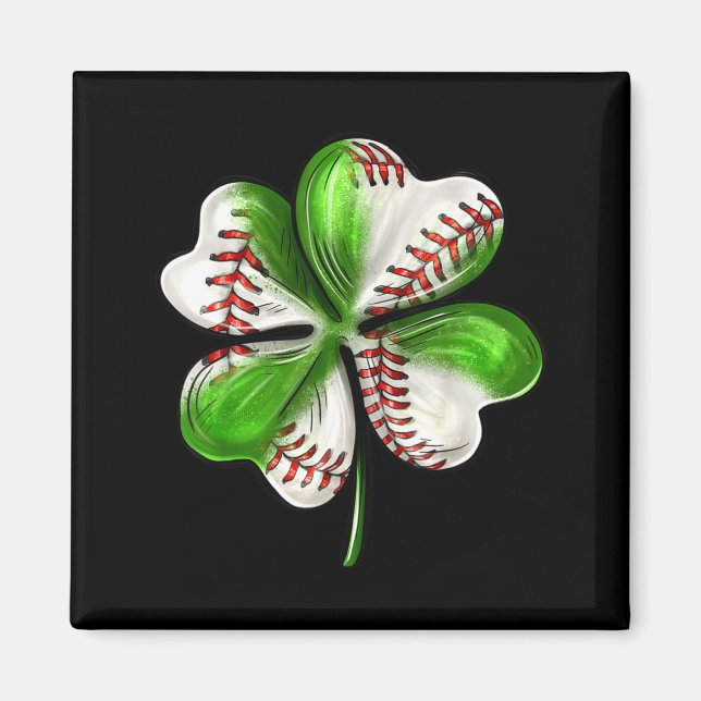 Baseball Shamrock St Patrick's Day Clover With Bas Magnet (Front)