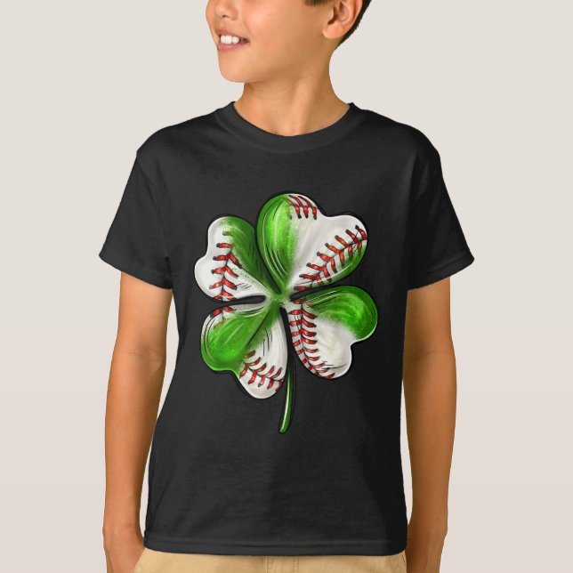 Baseball Shamrock St Patrick's Day Clover With Bas T-Shirt (Front)