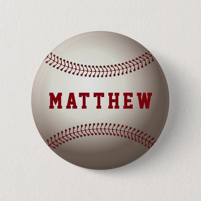 Baseball Shape Personalized Name Pinback Button (Front)