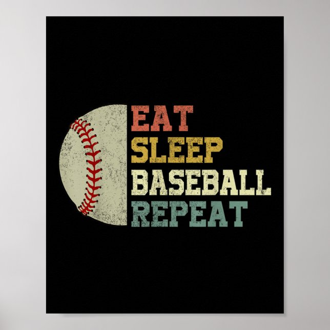 Baseball-shirt Eat Sleep Baseball Repeat Funny Men Poster (Front)