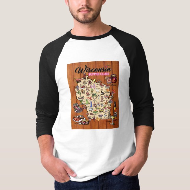 Baseball Shirt - Wisconsin Supper Club Map (Front)