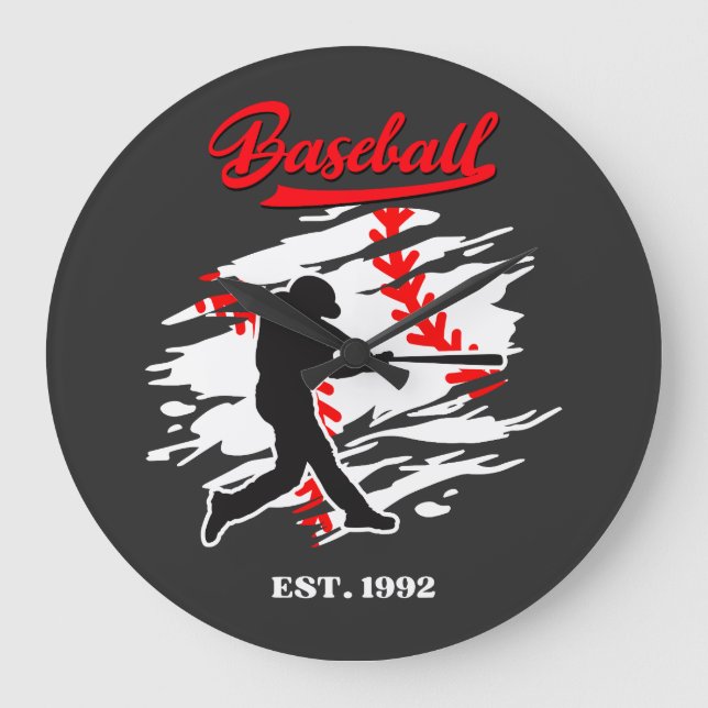 Baseball Silhouette Graphic Design – EST. 1992 Large Clock (Front)