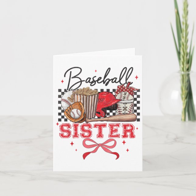 Baseball Sister Coquette Bow Biggest Fan Sport Lov Card (Front)