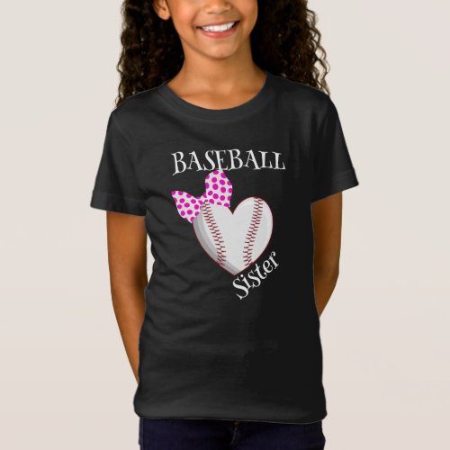Baseball Sister Heart and Bow T_Shirt