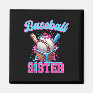 Baseball Sister Ice Cream Drip Game Day Baseball W Magnet