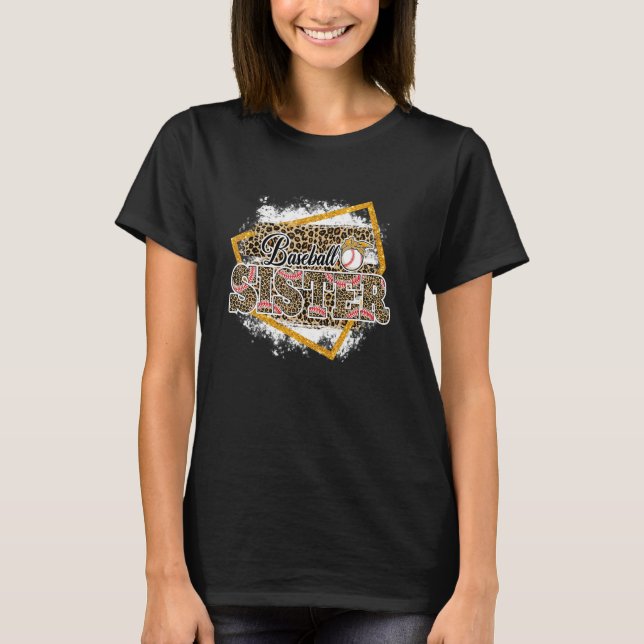 Baseball Sister Leopard Bleached Family Matching T-Shirt (Front)