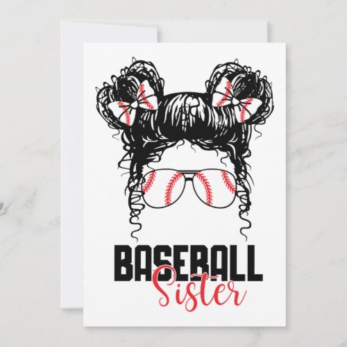 Baseball Sister Messy Bun Family Baseball Sis Cute Invitation