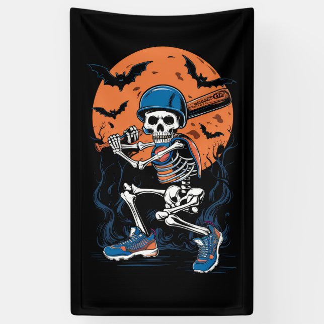 Baseball Skeleton Halloween Baseball Halloween Banner (Vertical)