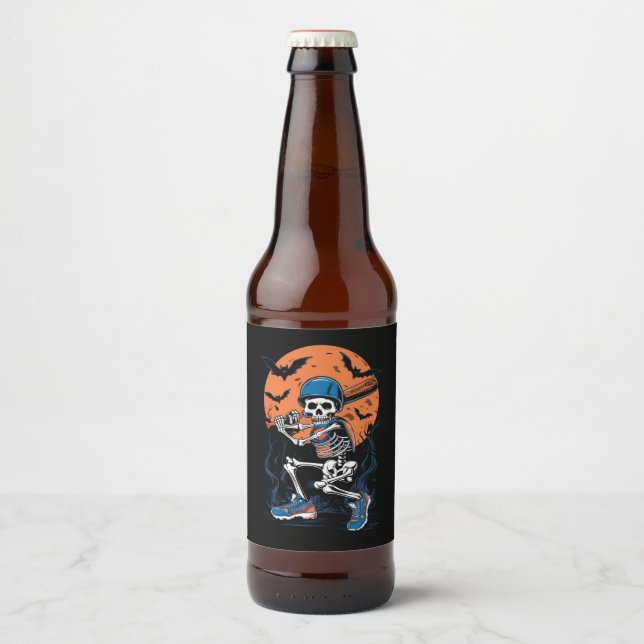 Baseball Skeleton Halloween Baseball Halloween Beer Bottle Label (Front)