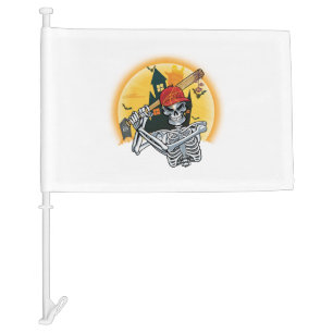 Baseball Skeleton Halloween Baseball Halloween Car Flag