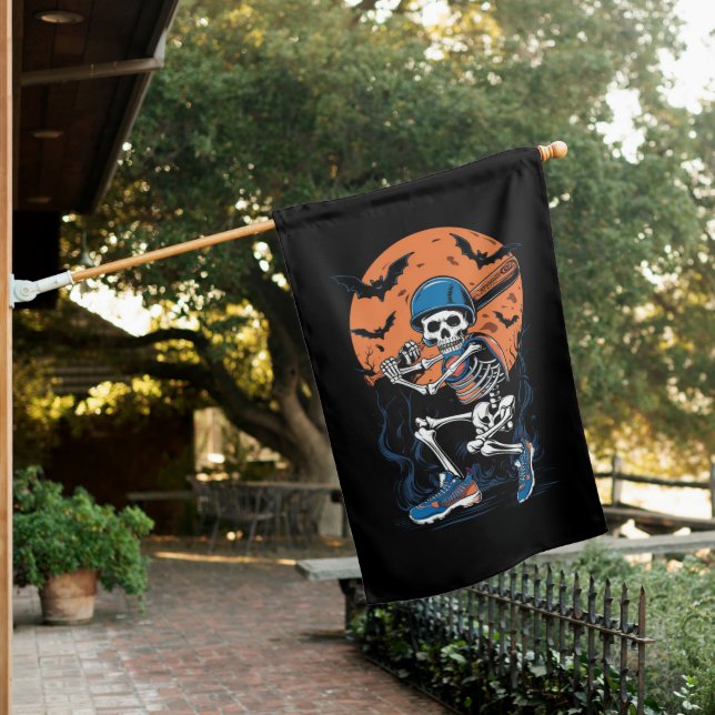 Baseball Skeleton Halloween Baseball Halloween House Flag (In SItu)