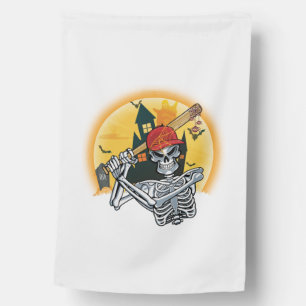 Baseball Skeleton Halloween Baseball Halloween House Flag