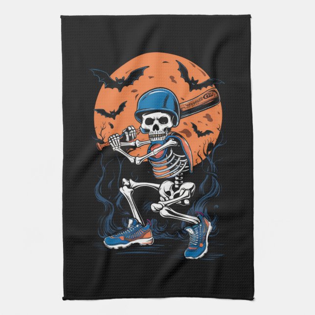 Baseball Skeleton Halloween Baseball Halloween Kitchen Towel (Vertical)