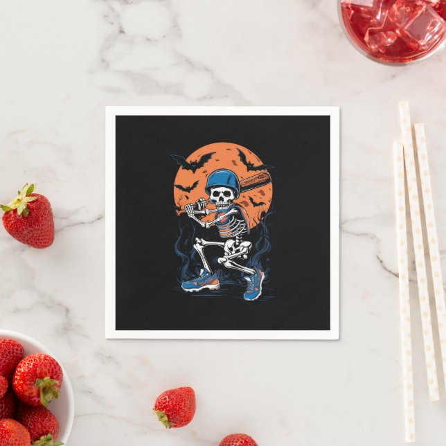 Baseball Skeleton Halloween Baseball Halloween Napkins (Insitu)