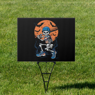 Baseball Skeleton Halloween Baseball Halloween Sign