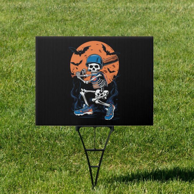 Baseball Skeleton Halloween Baseball Halloween Sign (Insitu)