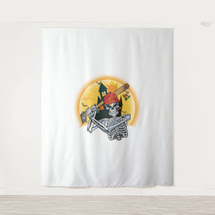 Baseball Skeleton Halloween Baseball Halloween Tapestry