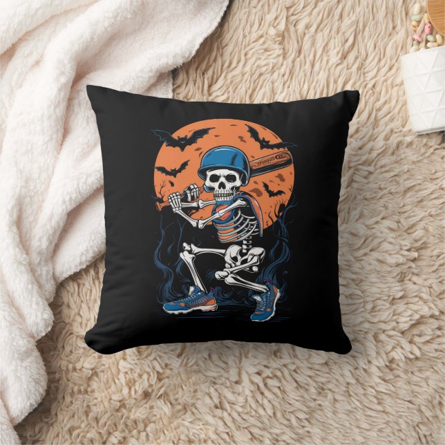 Baseball Skeleton Halloween Baseball Halloween Throw Pillow (Blanket)