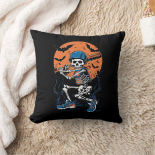 Baseball Skeleton Halloween Baseball Halloween Throw Pillow