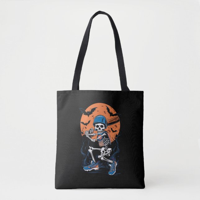 Baseball Skeleton Halloween Baseball Halloween Tote Bag (Front)