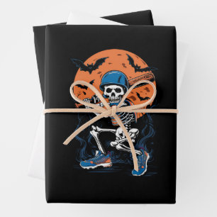 Baseball Skeleton Halloween Baseball Halloween Wrapping Paper Sheets