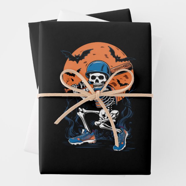 Baseball Skeleton Halloween Baseball Halloween Wrapping Paper Sheets (In situ)