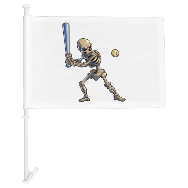 Baseball Skeleton Halloween Car Flag (Front)