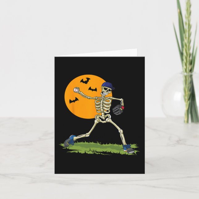 Baseball Skeleton Halloween Men Boys Baseball Hall Card (Front)