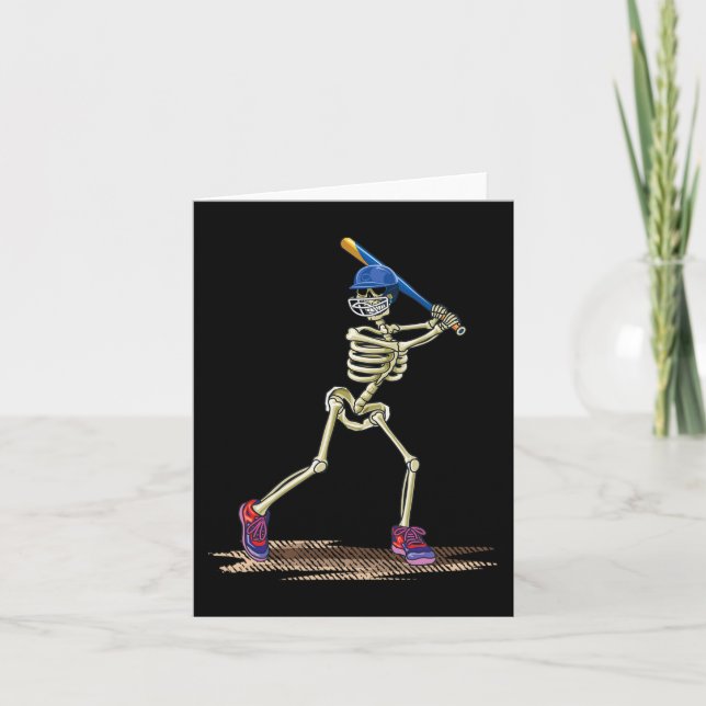 Baseball Skeleton Halloween Men Boys Baseball Hall Card (Front)