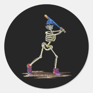 Baseball Skeleton Halloween Men Boys Baseball Hall Classic Round Sticker