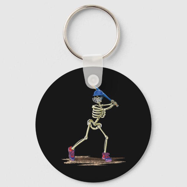 Baseball Skeleton Halloween Men Boys Baseball Hall Keychain (Front)