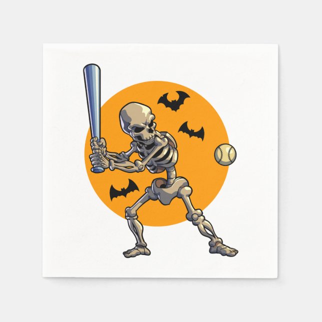 Baseball Skeleton Halloween Men Boys Baseball Hall Napkins (Front)