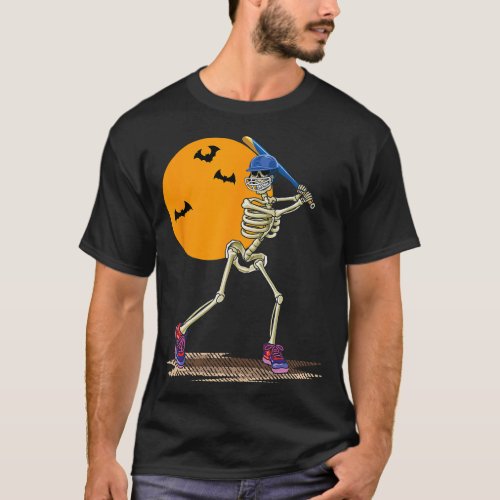 Baseball Skeleton Halloween Men Boys Baseball Hall T_Shirt