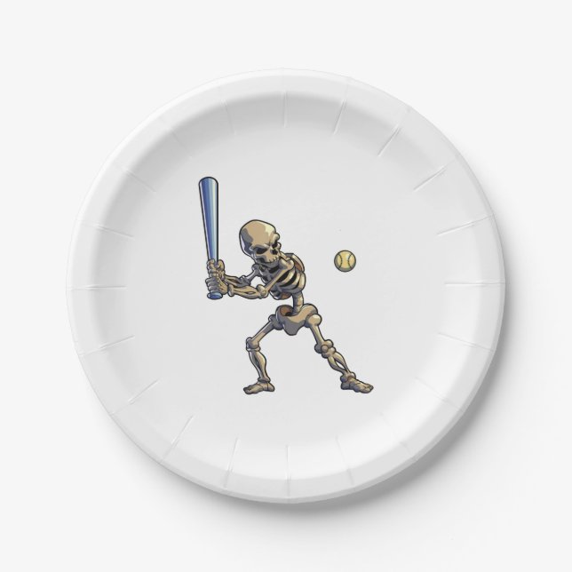 Baseball Skeleton Halloween Paper Plates (Front)