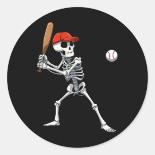 Baseball Skeleton Halloween Skeleton Playing Baseb Classic Round Sticker