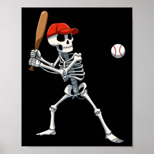 Baseball Skeleton Halloween Skeleton Playing Baseb Poster