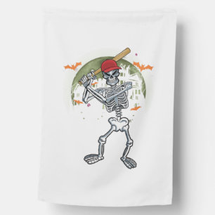 Baseball Skeleton Halloween Sport Under Moon House Flag