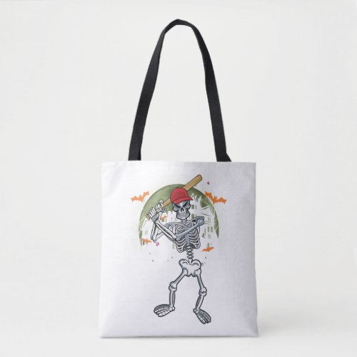 Baseball Skeleton Halloween Sport Under Moon Tote Bag