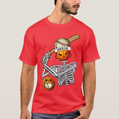 Baseball Skeleton Pumpkin Halloween Men Women Hall T_Shirt