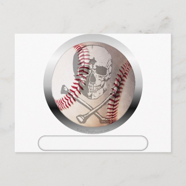 Baseball Skull and Crossbones Postcard (Front)