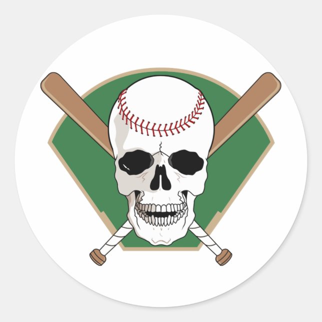 Baseball Skull Classic Round Sticker (Front)