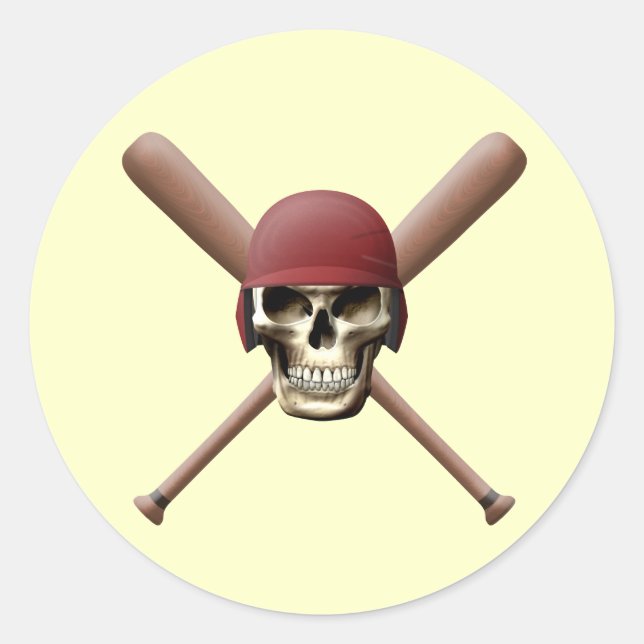 Baseball Skull & Crossed Bats Classic Round Sticker (Front)