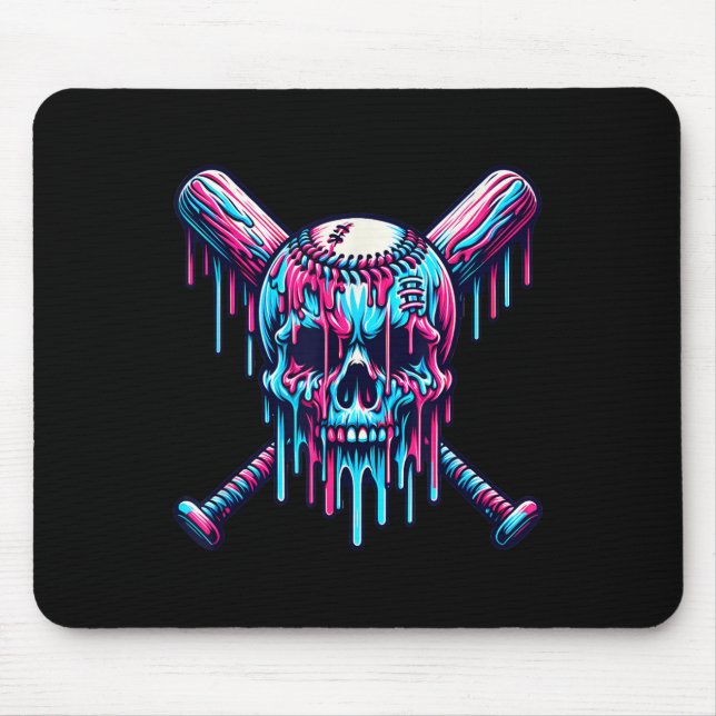 Baseball Skull Drip Baseball Drip Baseball Ice Cre Mouse Pad (Front)
